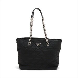 Prada Tessuto Impuntu Nylon Chain Tote Bag Black